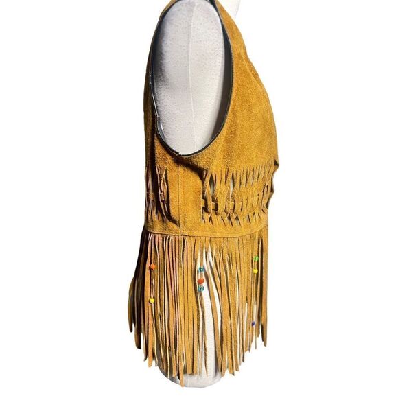 Vintage Hand Sewn 70's Hippie Suede Leather Fringed Beaded Vest Unisex Medium - Picture 6 of 6